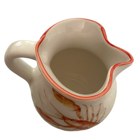 Abbiamo Tutto Italy Handpainted Lobster Small Water Pitcher Jug Cream Red 7" - Picture 3 of 6